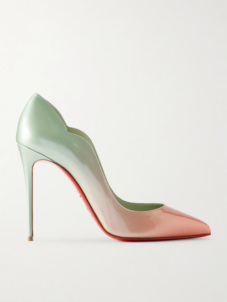 Christian Louboutin Hot Chick 100 Scallop Patent Deegrade Pumps Heels Shoes